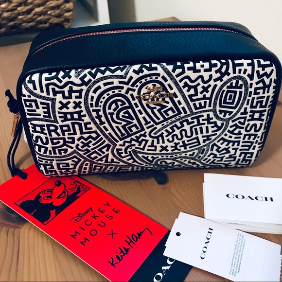 🐭❤️ Coach Disney Mickey Mouse X Keith Haring Small Boxy Cosmetic Case - Picture 1 of 12